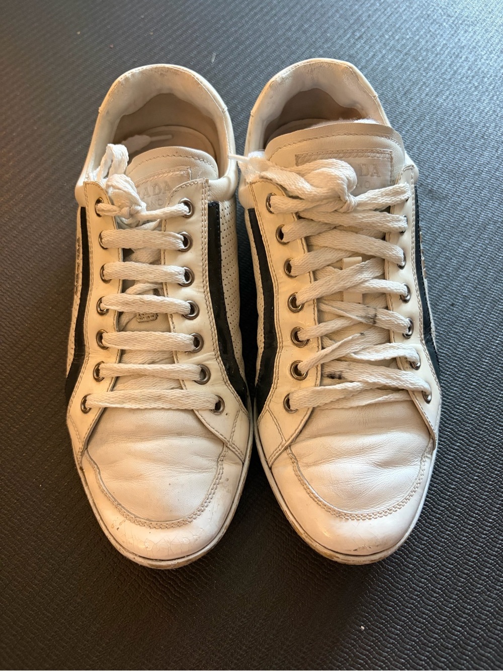 Women’s White Leather Sneakers with Black Stripe - Classic Casualo